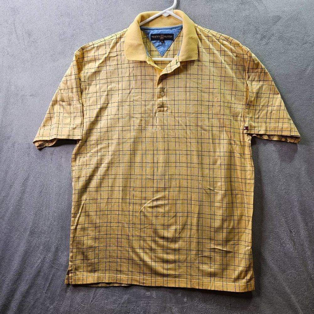 Tommy Hilfiger Shirt Mens Sz Medium Yellow Stripped Golf Short Sleeve Polo